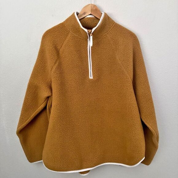 J. CREW | Sherpa Half Zip Tunic Pullover Sweatshirt Teddy Jacket Brown | Size XL - Picture 2 of 7